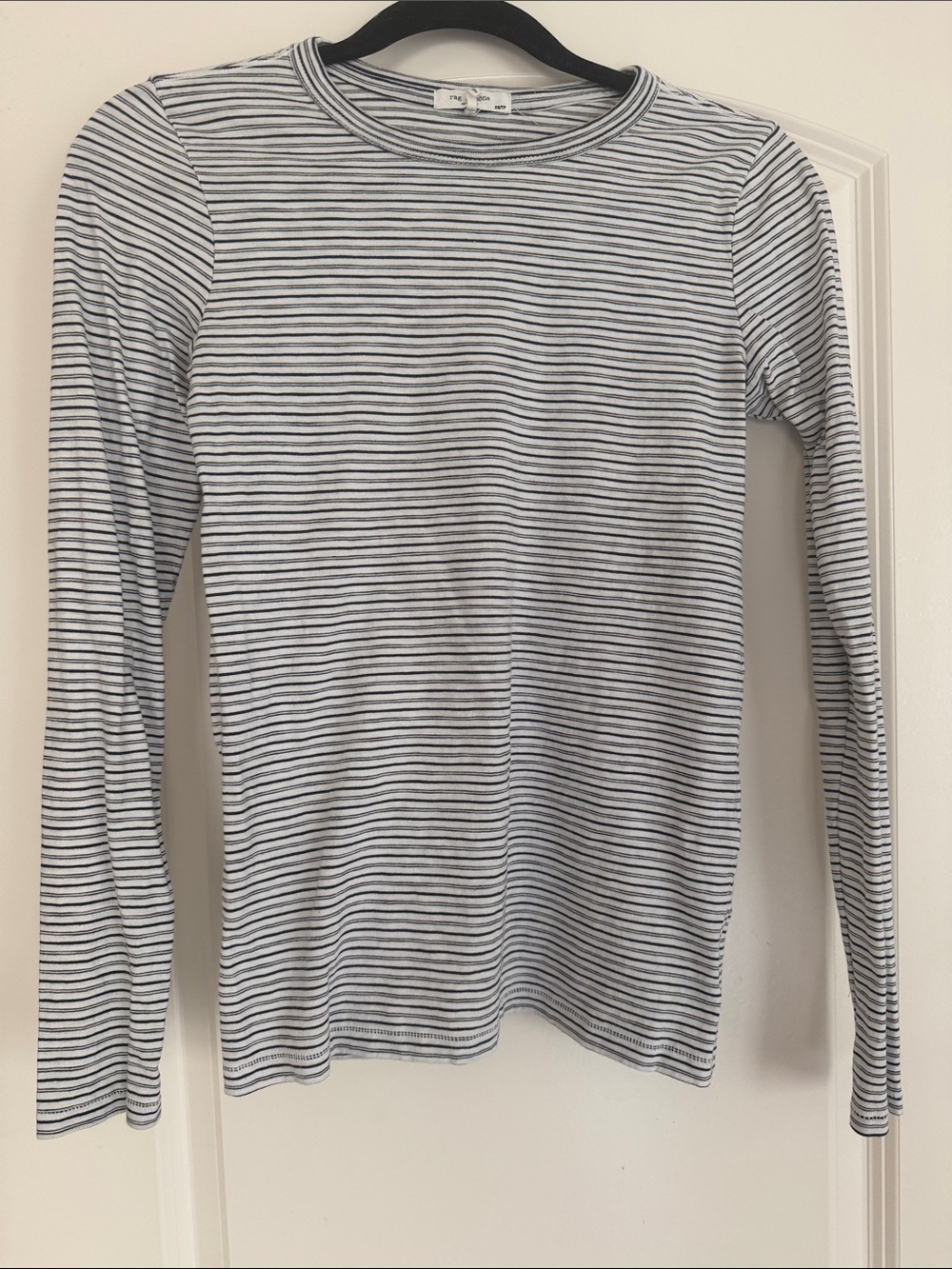 rag & bone White and Black Striped Long-Sleeve Crew